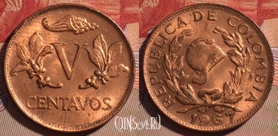 Колумбия 5 сентаво 1967 года, KM# 206a, 064d-132