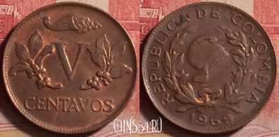 Колумбия 5 сентаво 1968 года, KM# 206a, 218j-070
