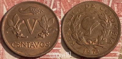 Колумбия 5 сентаво 1974 года, KM# 206a, 266r-078