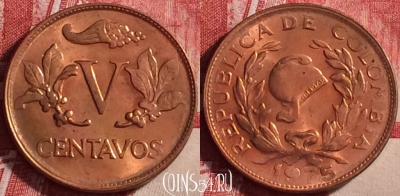 Колумбия 5 сентаво 1975 года, KM# 206a, UNC, 111j-132