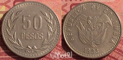 Колумбия 50 песо 1993 года, KM# 283, 285i-028