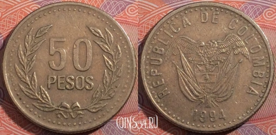 Колумбия 50 песо 1994 года, KM# 283, 181-014