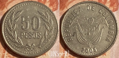 Колумбия 50 песо 2005 года, KM# 283, 163r-101