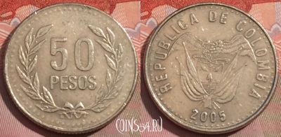 Колумбия 50 песо 2005 года, KM# 283, 237a-100