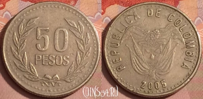 Колумбия 50 песо 2005 года, KM# 283, 354k-063