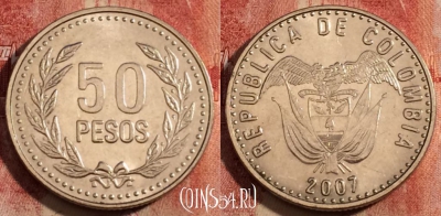 Колумбия 50 песо 2007 года, KM# 283, 231-114