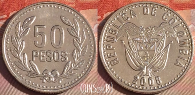 Колумбия 50 песо 2008 года, KM# 283, 124b-041
