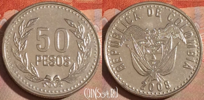 Колумбия 50 песо 2008 года, KM# 283, 126b-022