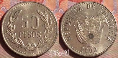 Колумбия 50 песо 2009 года, НЕ МАГН., KM# 283, 287f-045