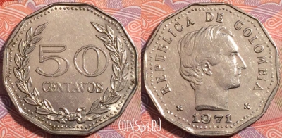 Колумбия 50 сентаво 1971 года, KM# 244, 179-014
