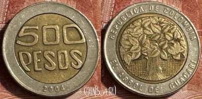 Колумбия 500 песо 2004 года, KM# 286, 182s-068 ♛