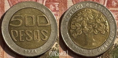 Колумбия 500 песо 2004 года, KM# 286, 196s-122 ♛