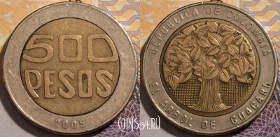 Колумбия 500 песо 2005 года, KM# 286, 187-075