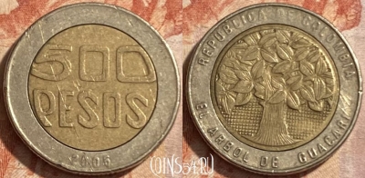 Колумбия 500 песо 2005 года, KM# 286, 488р-140
