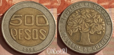 Колумбия 500 песо 2009 года, KM# 286, 461r-312 ♛