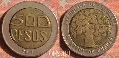 Колумбия 500 песо 2011 года, KM# 286, 136i-042