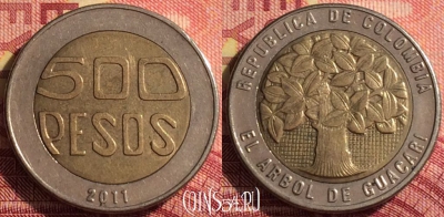 Колумбия 500 песо 2011 года, KM# 286, 282i-112