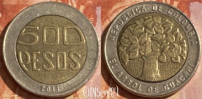 Колумбия 500 песо 2011 года, KM# 286, 406r-007 ♛