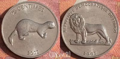 Конго - ДРК 25 сантимов 2002 года, KM# 76, 348-060