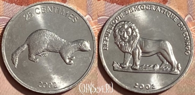 Конго 25 сантимов 2002 года, KM# 76, 464q-379
