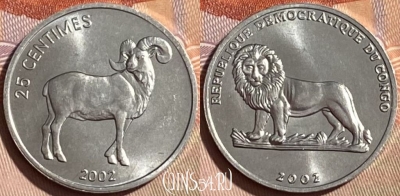 Конго 25 сантимов 2002 года, KM# 77, 464q-378