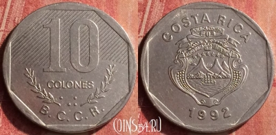 Коста-Рика 10 колонов 1992 года, KM# 215.1, 383n-042