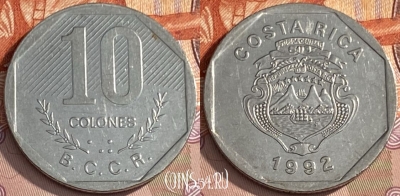 Коста-Рика 10 колонов 1992 года, KM# 215.1, s400t-137