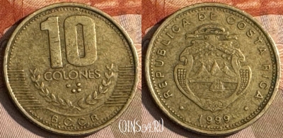 Коста-Рика 10 колонов 1999 года, KM# 228a.1, 218t-076