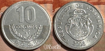 Коста-Рика 10 колонов 2008 г., KM# 228b, UNC, s509s-056