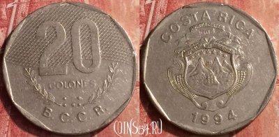 Коста-Рика 20 колонов 1994 года, KM# 216.3, 410-037
