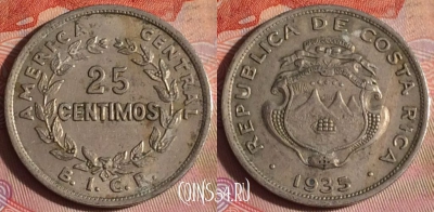 Коста-Рика 25 сентимо 1935 года, KM# 171, 338-033
