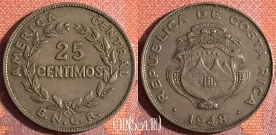 Коста-Рика 25 сентимо 1948 года, KM# 175, 342-022