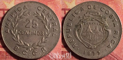 Коста-Рика 25 сентимо 1972 года, KM# 188.2, 165j-075