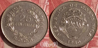 Коста-Рика 25 сентимо 1980 года, KM# 188.1a, 455o-060