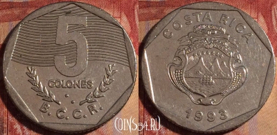 Коста-Рика 5 колонов 1993 года, KM# 214.3, 160a-129
