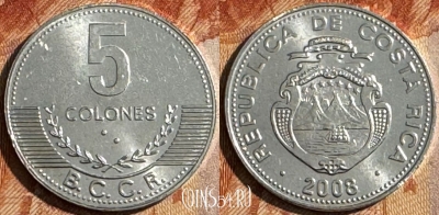 Коста-Рика 5 колонов 2008 года, KM# 227b, UNC, 503s-109