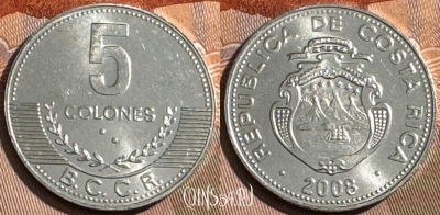 Коста-Рика 5 колонов 2008 года, KM# 227b, UNC, s509s-055