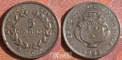 Коста-Рика 5 сентимо 1953 года, KM# 184.1a, 353-016