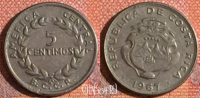 Коста-Рика 5 сентимо 1967 года, KM# 184.1a, 041h-007