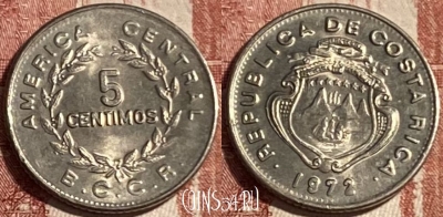 Коста-Рика 5 сентимо 1972 года, KM# 184.3, 499р-052 ♛