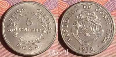 Коста-Рика 5 сентимо 1976 года, KM# 184.2, 160g-121