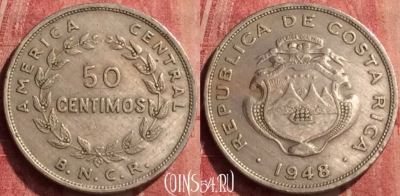 Коста-Рика 50 сентимо 1948 года, KM# 182, 440-091