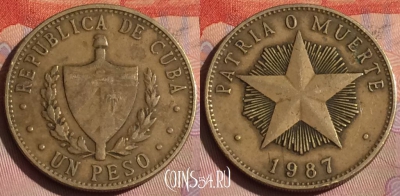 Куба 1 песо 1987 года, KM# 105, 288c-027
