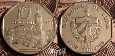 Куба 10 сентаво 1994 года, KM# 576, 65-019a