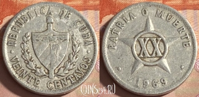 Куба 20 сентаво 1969 года, KM# 35, 307p-134