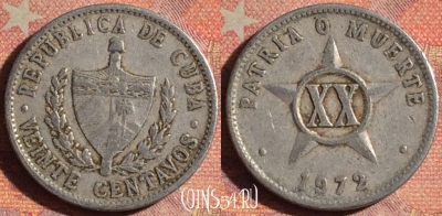 Куба 20 сентаво 1972 года, KM# 35, 192i-144