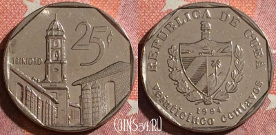 Куба 25 сентаво 1994 года, KM# 577, 351-127