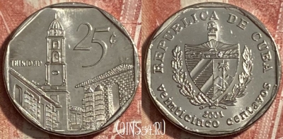 Куба 25 сентаво 2001 года, KM# 577, 483р-123 ♛