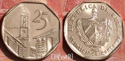 Куба 25 сентаво 2008 года, KM# 577, 253l-048