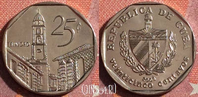 Куба 25 сентаво 2008 года, KM# 577, 344-009